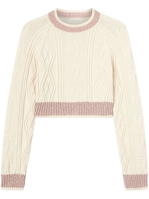 Maglione a coste beige chiaro PALM ANGELS | PWHE075S25KNI0010332